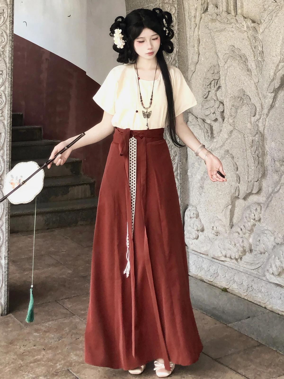 

Mengsangta Summer Tang Dynasty Hanfu Cotton Breathable Skirt Women's Style Comfortable Daily Commute Improved plus Size