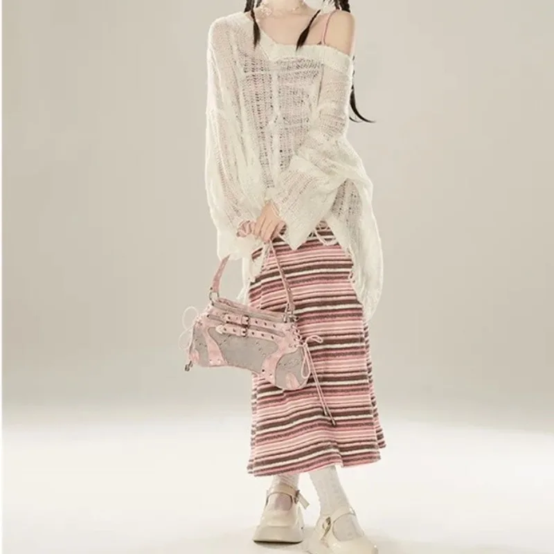 Hollow-out Knit Sweater Ripped Long Sleeve Smock Sun Protection Top To Wear