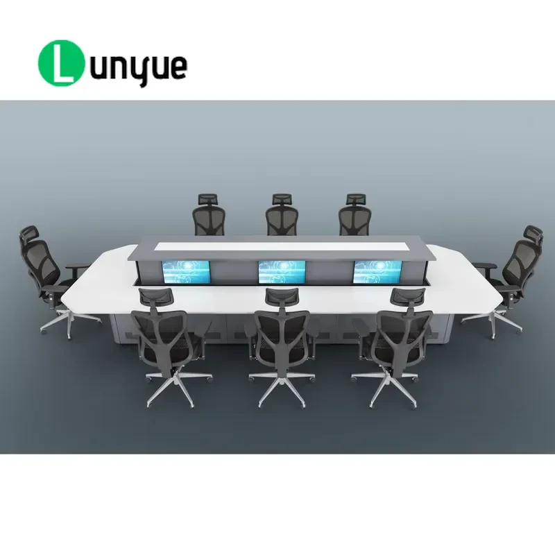 Multifunctional Conference Table with Pop up Monitor Lift Meeting Desk and Chairs for Office Boardroom Hot Sale Manufacturer