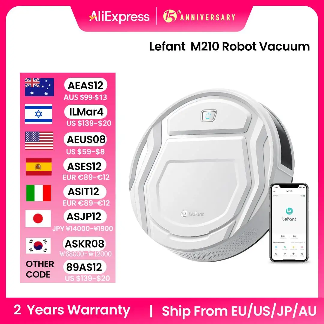 Lefant M210 Robot Vacuum Cleaner, 2000Pa Suction, 120 Mins Runtime, Low Noise, Automatic Self-Charging