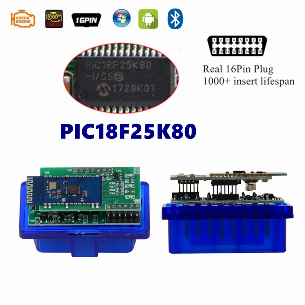 ELM327 2PCB Bluetooth V1.5 PIC18F25K80 for Android OBD2 MINI Inter Face Check Engine V1.5 For1992-2021 Car Diagnostic Tool