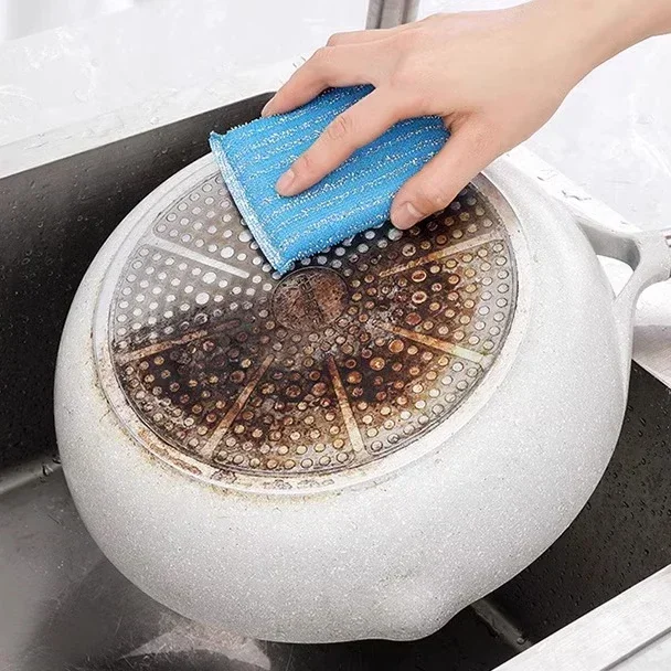 Lots Double Side Sponge Rags Steel Wire Non -oil Brush Reusable Cleaning Cloths Dishrag Dishcloth Household Kitchen Towels Wipes