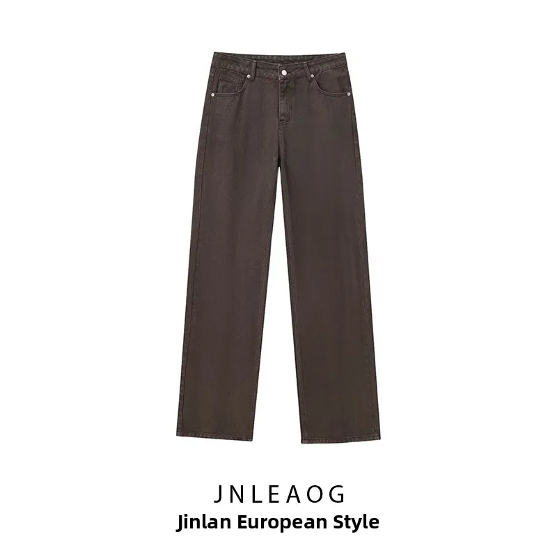 

JNLEAOG Faionable Loose Women's Jeans Autumn New Sle Mid-Waist Wide Leg Pants Ele Casual Fem Denim Trousers