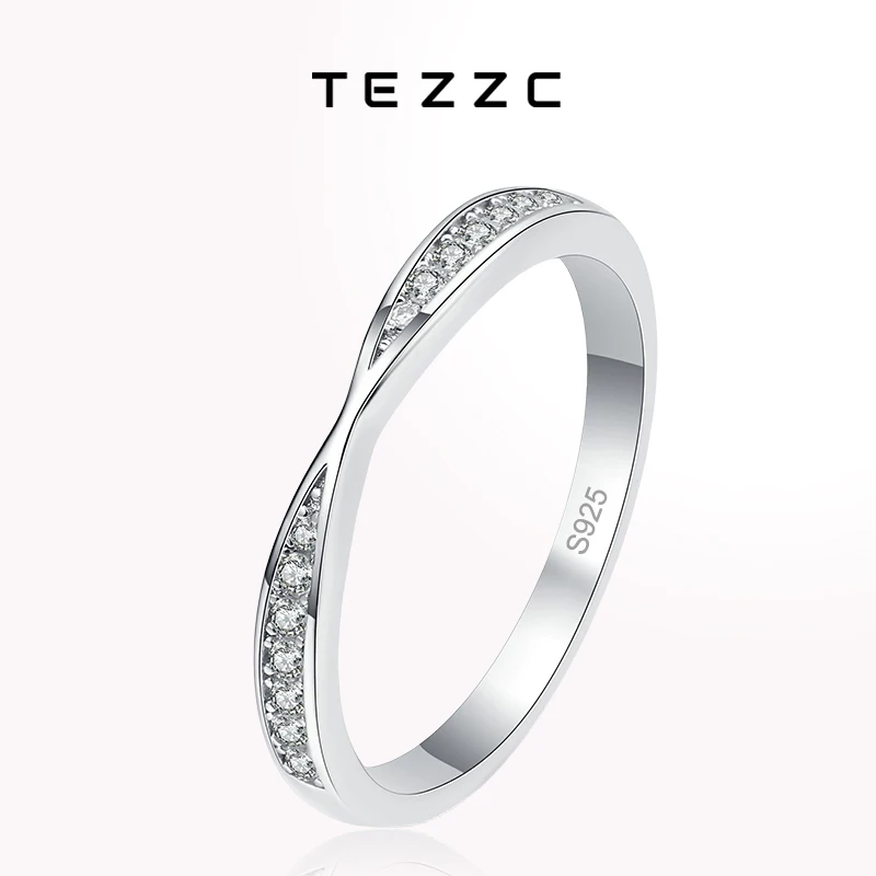 Tezzc Full Moissanite Rings Wedding Ring for Women 925 Sterling Silver with White Gold Plated Engagement Promise Party Band