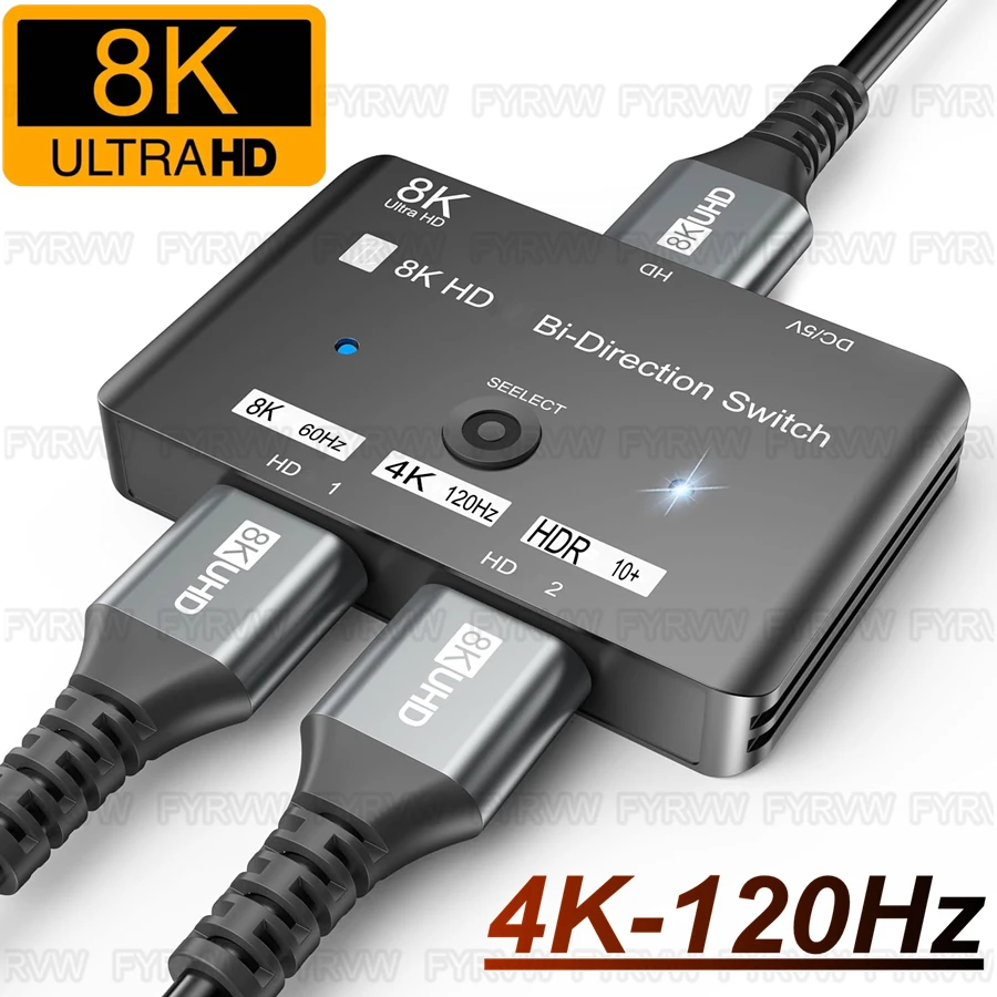 Interruptor Compatible con HDMI 8K 4K/120Hz 8K/60Hz 2,1, conmutador bidireccional 2 en 1, convertidor 1 en 2 para adaptador divisor PS5