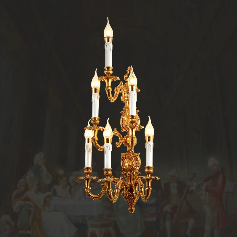 

French Living Room Background Wall Copper Candle Wall Lamp European Style Hotel Hall Guest Room Corridor Wall Lights