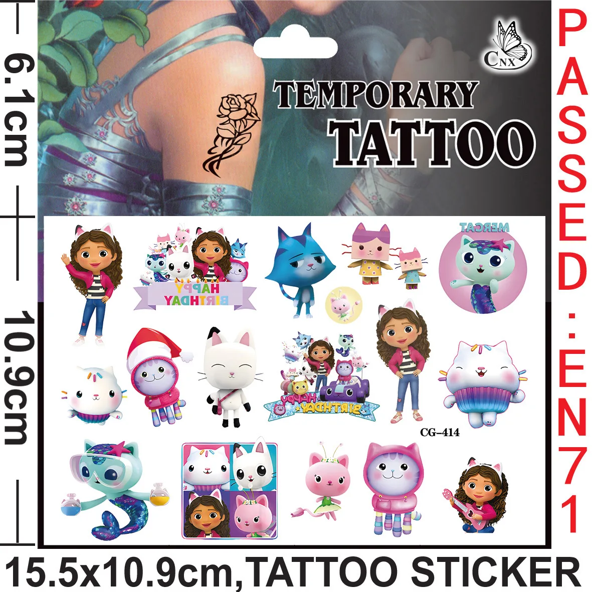 Gabby Puppenhaus Katzen Cartoon Tattoo Aufkleber Kunststoff Abzeichen Party Gefälligkeiten für Kinder Geburtstags geschenke für Mädchen Baby party