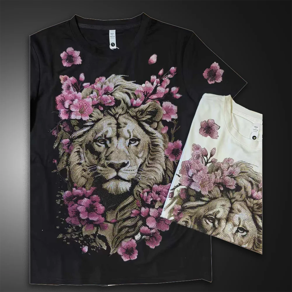 

Flower T Shirt Men Short Sleeve Streetwear O-Neck Tee Shirt Homme Fashion Diamond Lion Head T-shirt Mens Camiseta Masculina 2026