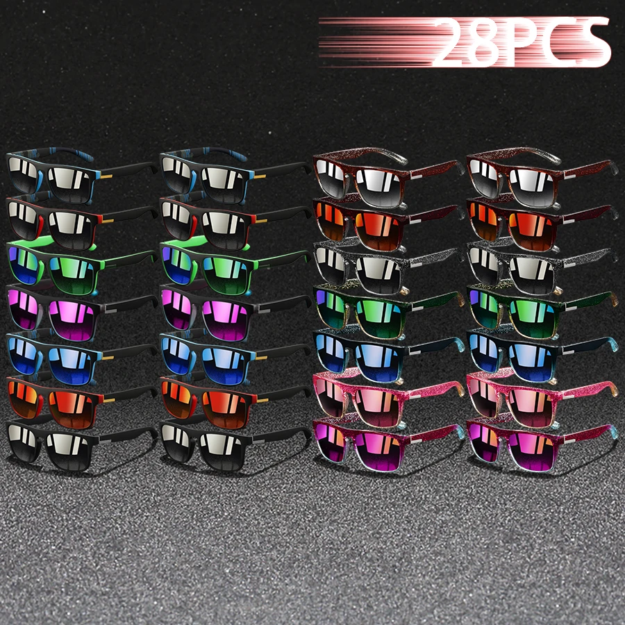 28PCS Fashion Vintage Square Glittering Material Sunglasses 