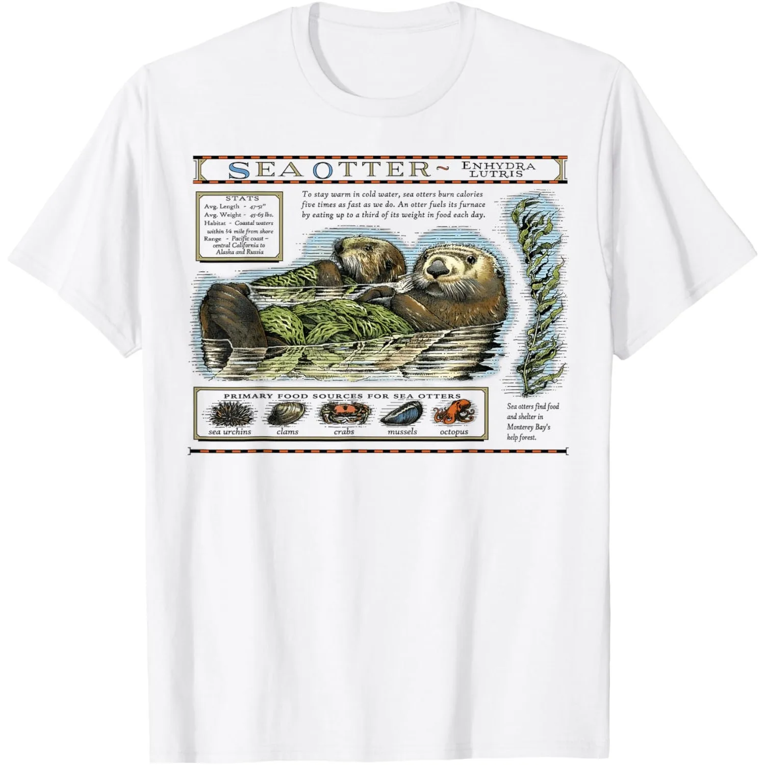 

Sea Otter Life Facts Graphic Tee Enhydra Lutris Vintage Style Short Sleeve T-Shirt for Men