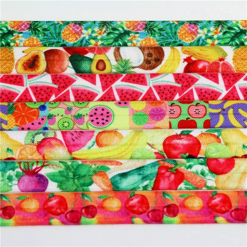 DHK 5/8'' 5yards fruits vegetable watermelon printed Fold Elastic FOE headband headwear hairband DIY decoration OEM C546