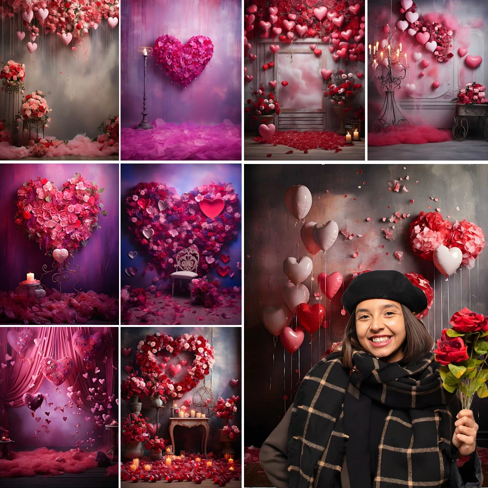 

MOON.QG Valentine's Day Photographic Background Pink Curtains Rose Flower Backdrop Couple Photography Studio Photocall Birthday