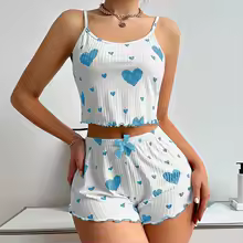 Pajama Sets Women Soft Tank Top Shorts Sleepwear - Blue