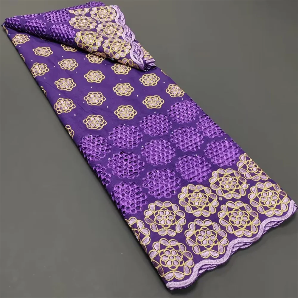 

Purple Swiss Voile Lace Fabric Embroidery Cotton African Lace With Holes For Sewing Dresses