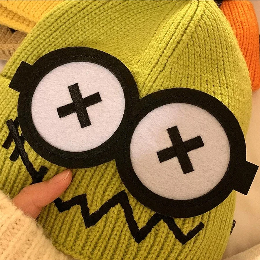 

Funny Knitted Wool Hat Female Autumn and Winter Warm Robot Cute Big Eyes Cartoon Ear Protection Hat Keeping Warm and Cold Proof