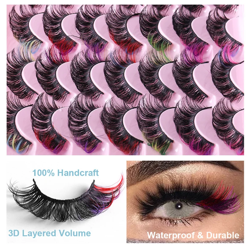 14 pairs of highly imitation mink fur false eyelashes, 8D thick curly new colored false eyelashes