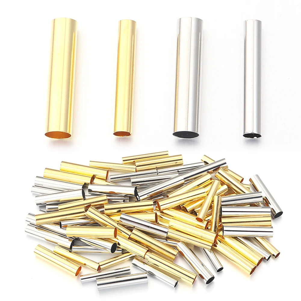 

50/100PCS Copper Straight Tube Bead Gold Rhodium 4/6mm Hole 30mm Length Cube Spacer Beads Connector DIY Jewelry Making Bracelet