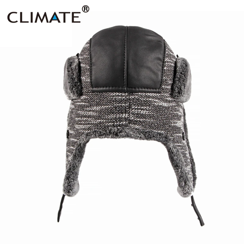 CLIMATE Winter Warm Bomber Ushanka Hat Windproof Russian Pilot\'s Hats Ear Face Protect Fur Ski Plaid Cap Hats for Winter Man