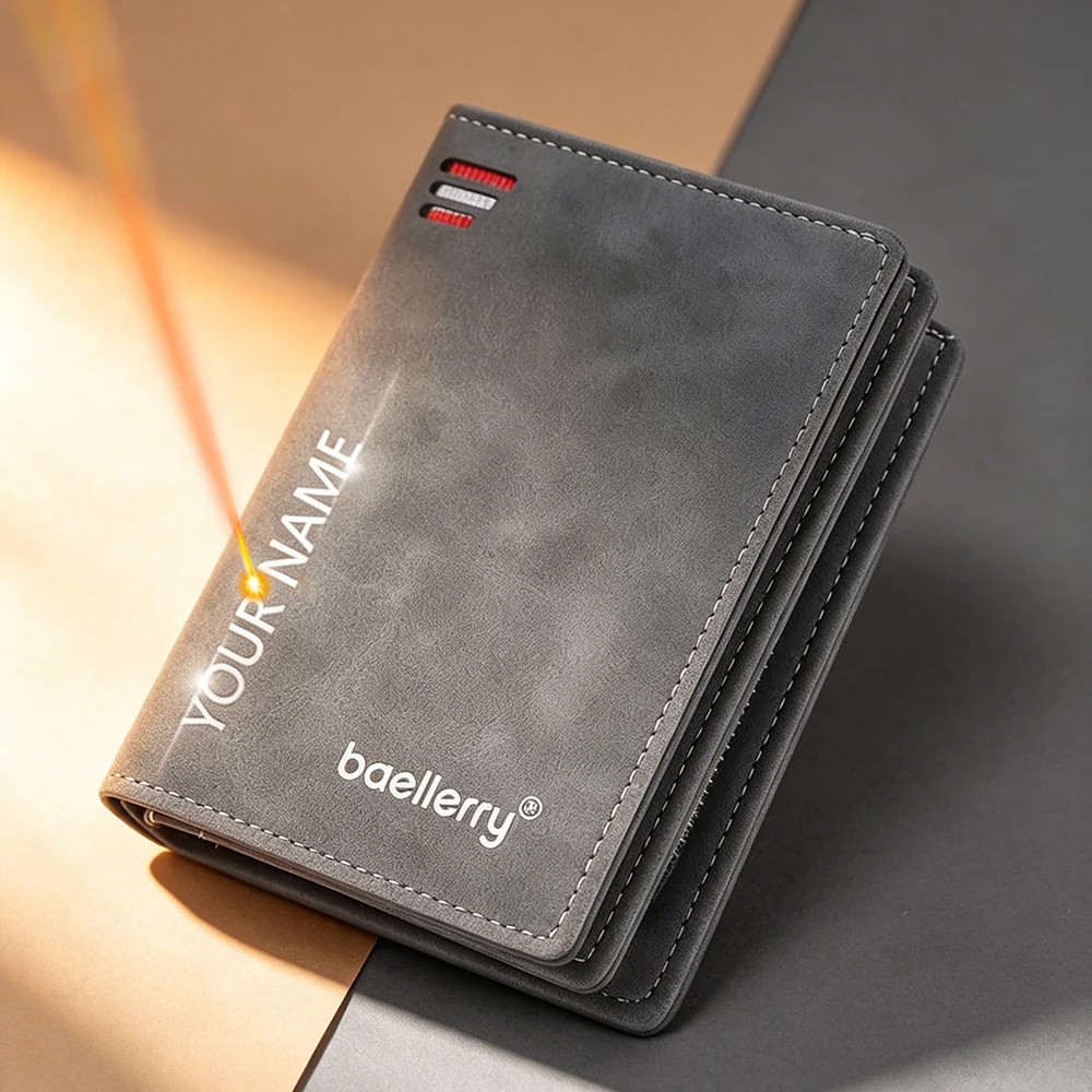 Coin Holder Men - Baellerry Neue Kurze Herren-Geldbörsen mit Namengravur,