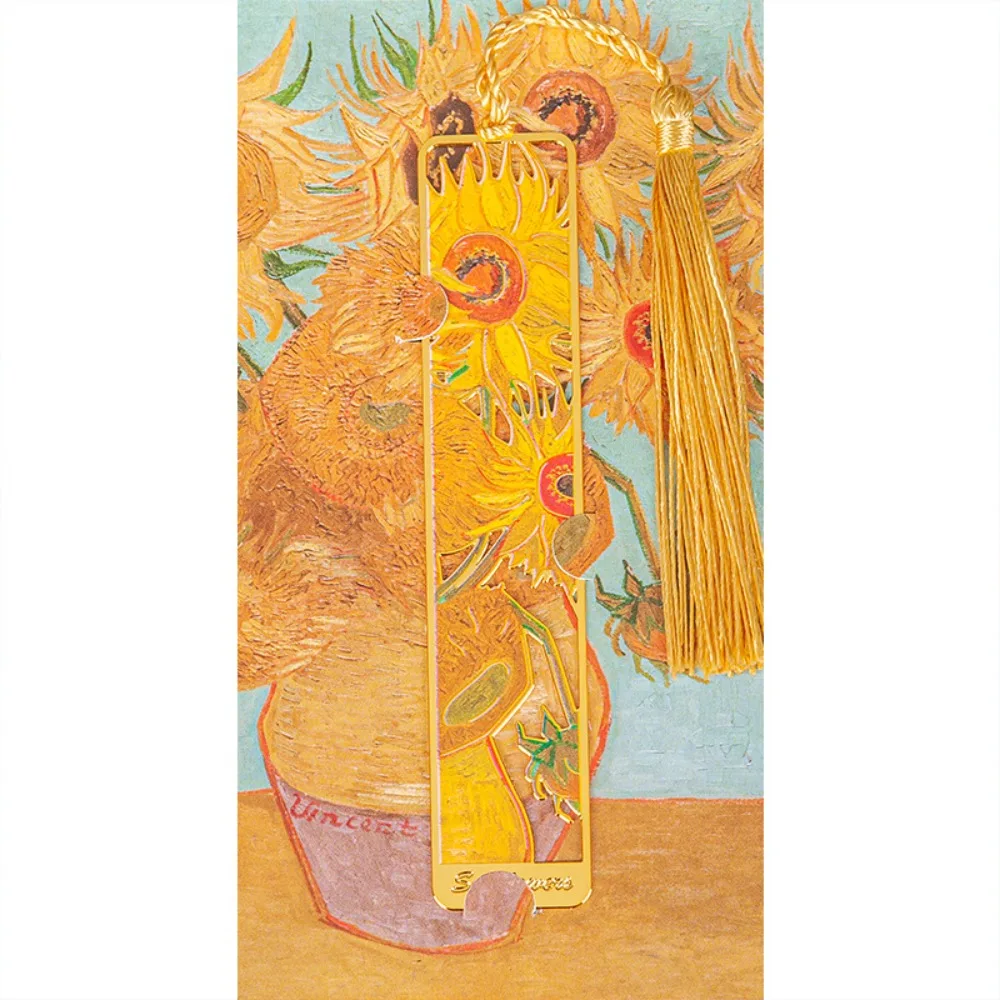 Creative Oil Painting Metal Bookmark with Long Tassel Hollow Reading Book Clip Pagination Mark School Office Supplies Gift