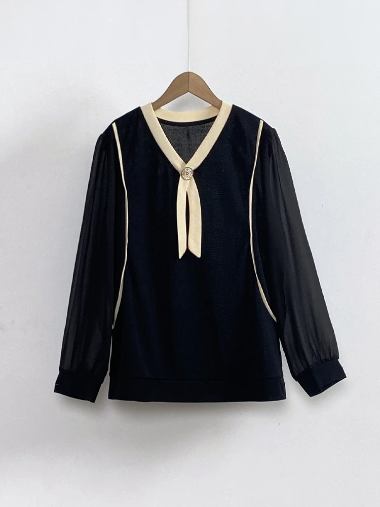 plus Size Women's Luxury Style V-Neck Long Sleeve Sweatshirt Color Block Brand Button Casual Comfortable Polyester Blend