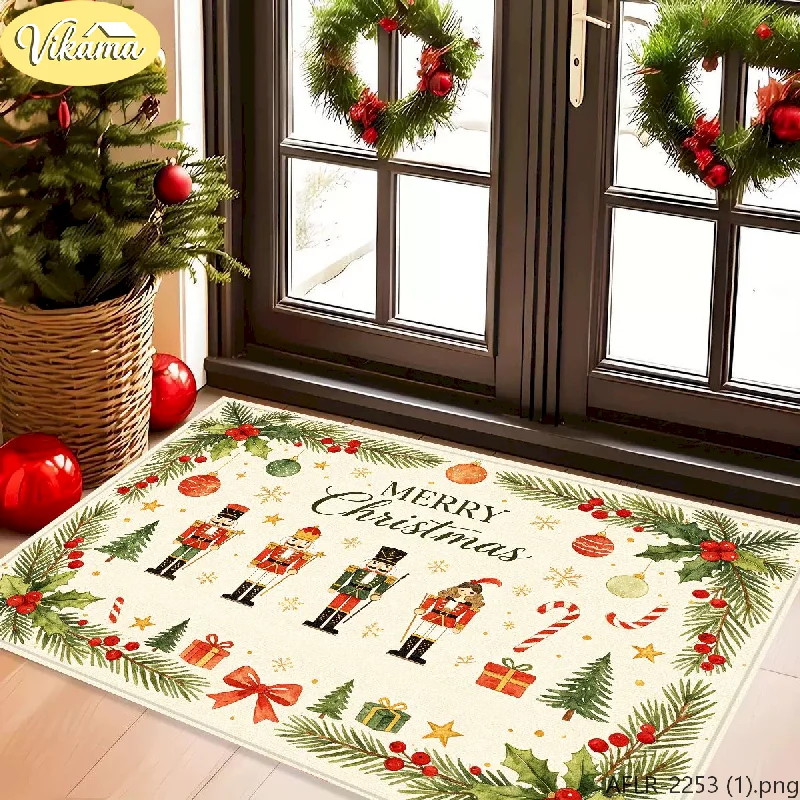 VIKAMA Christmas Ballerina Dancer Welcome Area Rug Non Slip Washable Soft Doormat Entryway Indoor Xmas Home Decor