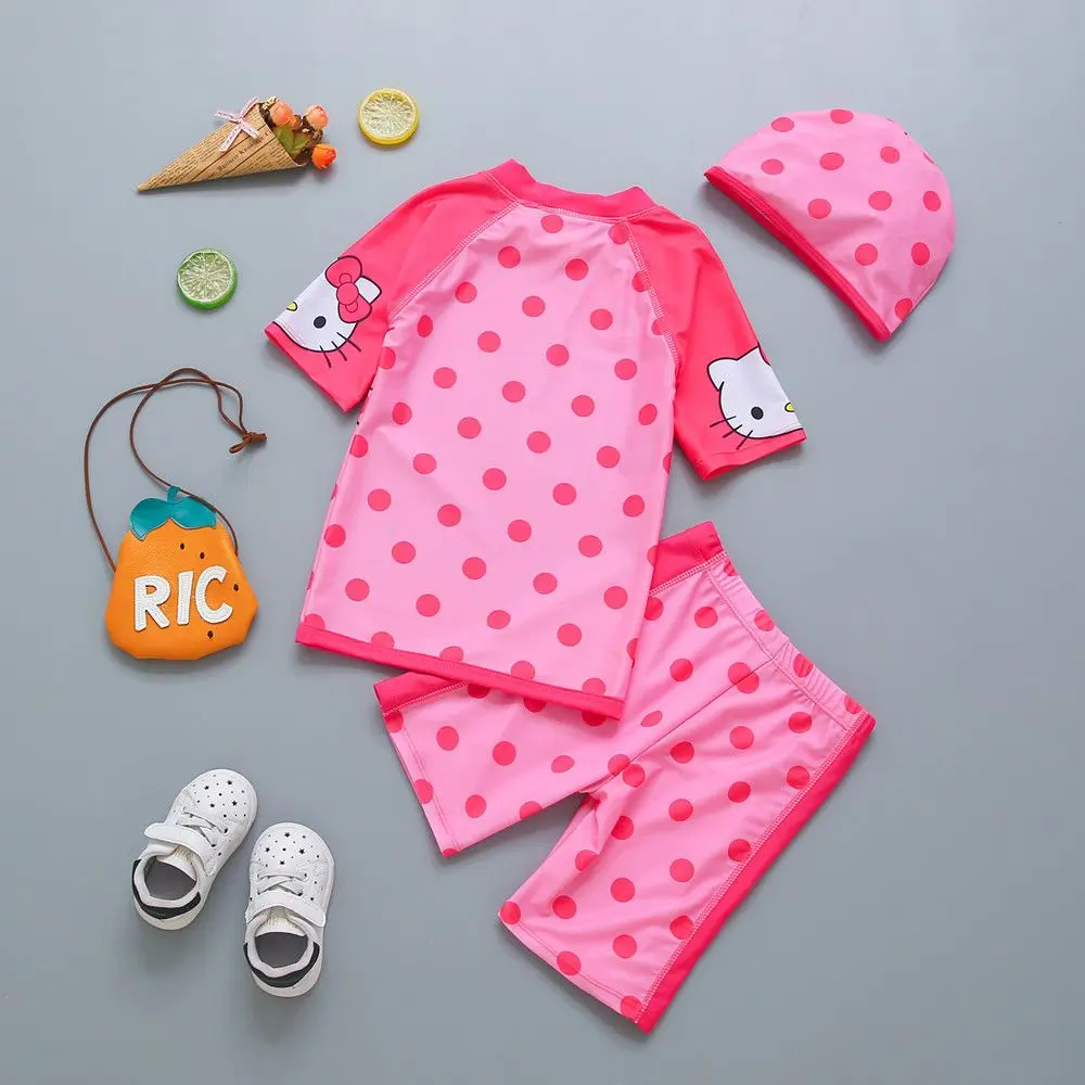 Kawaii Hello Kitty costume da bagno 3 pezzi Sanrio Cute Anime costumi da bagno manica corta costume da bagno abbigliamento da spiaggia regalo per ragazze