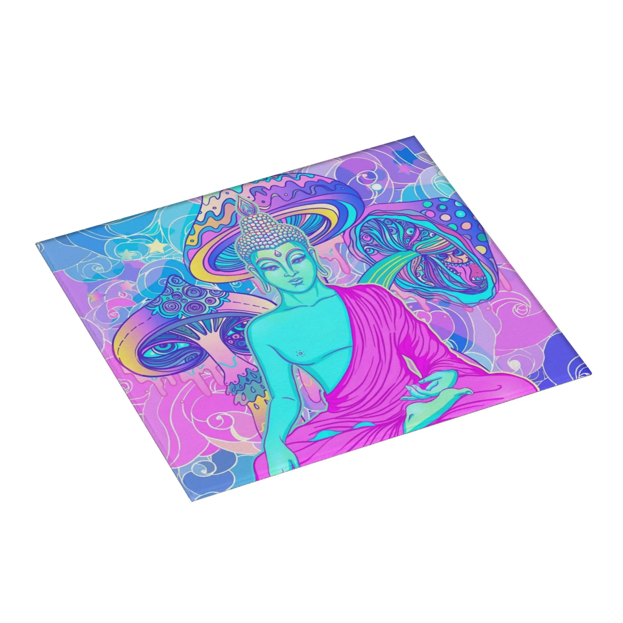 Drying Mat For Kitchen Psychedelic Magic Mushroom Water Absorbent Waterproof Trippy Buddha On Slip Kitchen Counter Protector Mat