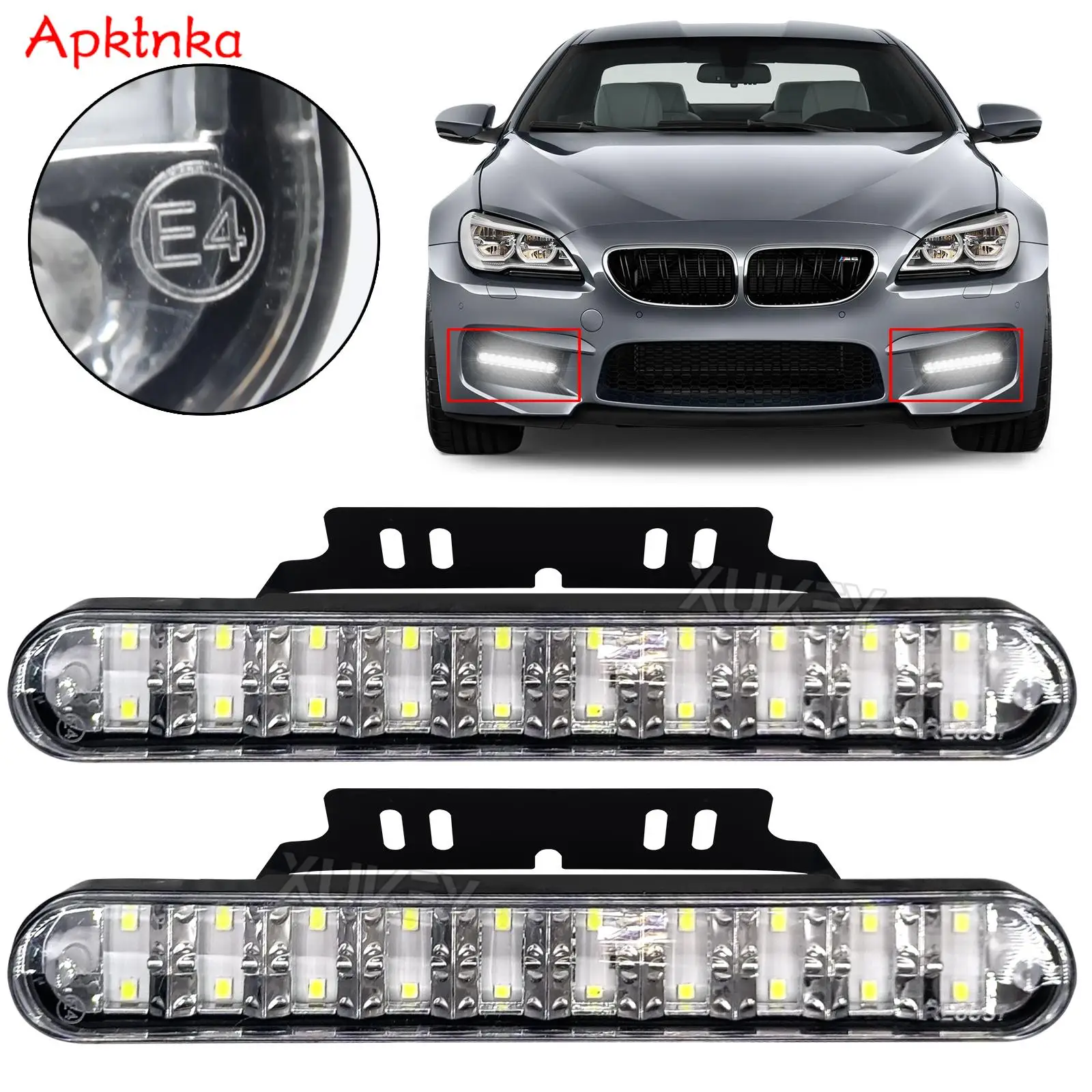 Pair 20 LED White 12V Car Universal Decorative Light Bar DRL Strip Bright Daytime Running Light Front Bumper Fog Driving Lamp E4