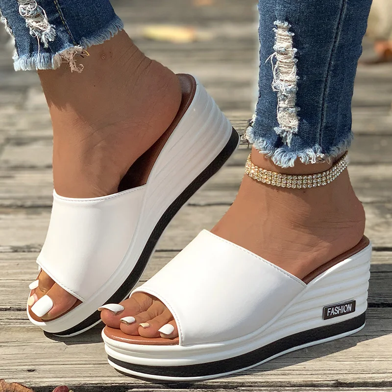 Womens High Heels Sandal Thick Bottom Casual Shoes Ladies Leisure Summer Wedges Sandals Woman Shoes Women Platform Mules Slipper