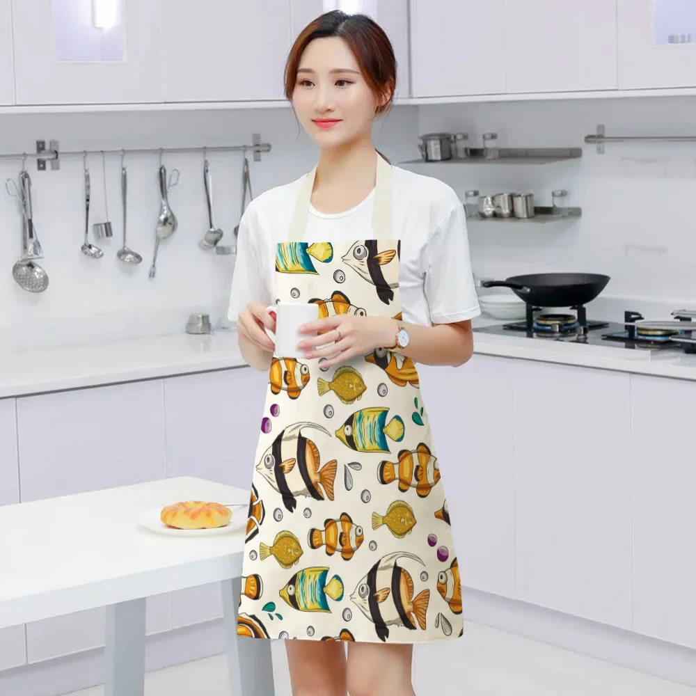 Marine Organism Apron Dolphin Jellyfish Aprons for Women Apron Kitchen Octopus Conch Cafe Apron for Men Kitchen Apron