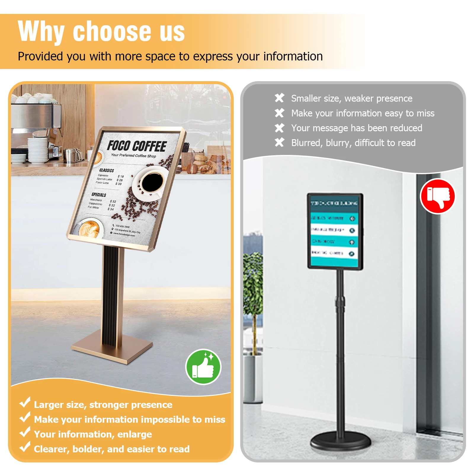 

Напольный стенд-держатель для вывесок 20x27 дюймов/24x31.5 дюймов, рекламный стенд-пьедестал с быстросъемной рамкой для торговых центров, школ, ресторанов