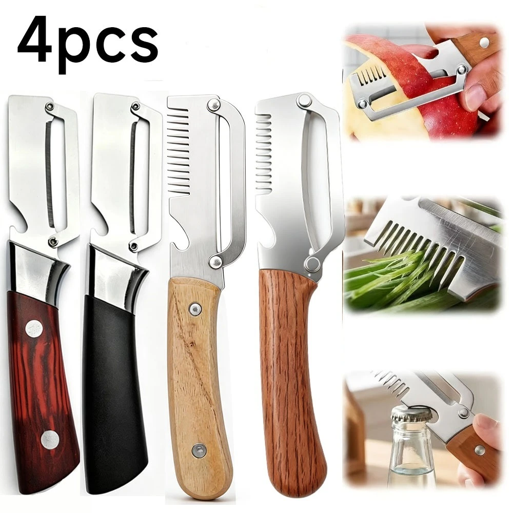 4Pcs 3-in-1 Fruit Vegetable Peeler Stainless Steel Potato Carrot Slicer Green Onion Grater Bottle Opener Kitchen Tool