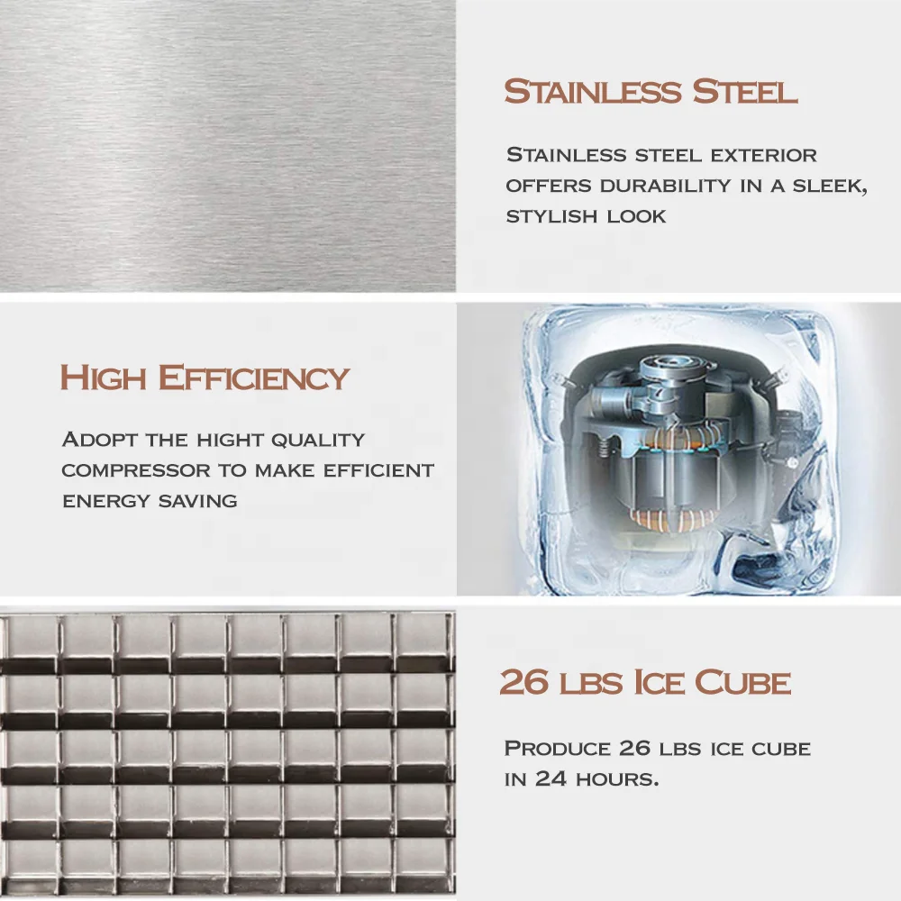 10-15 كجم المحمولة مربع مكعب آلة صنع الثلج التجارية مطعم بار المشروبات الباردة المنزلية الفولاذ المقاوم للصدأ مكعب صانع الثلج