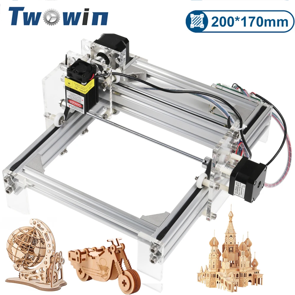 Twowin-mini Faça Você Mesmo Desktop Máquina de Gravura a Laser Gravador de Madeira Router Logo Imagem Impressora Cnc Área de Trabalho 20cm x 17cm 20w