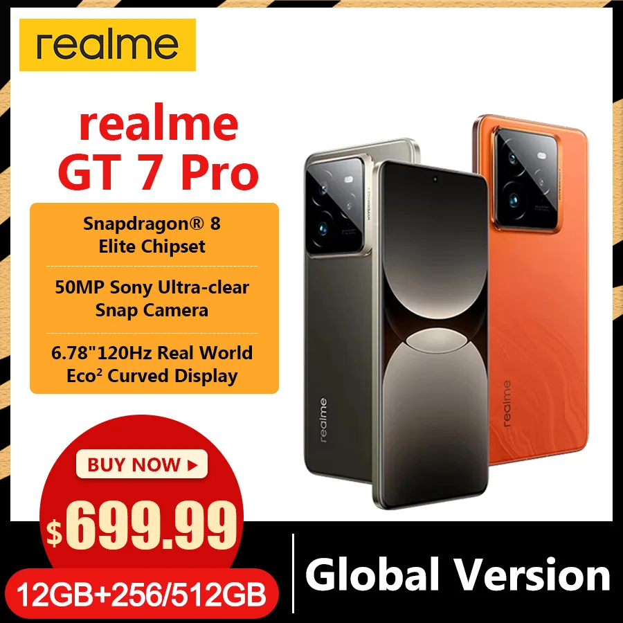 Global Version realme GT 7 Pro Smartphone Snapdragon® 8 Elite Chipset Eco² Display 6500mAh 50MP Sony Ultra-clear Snap Camera