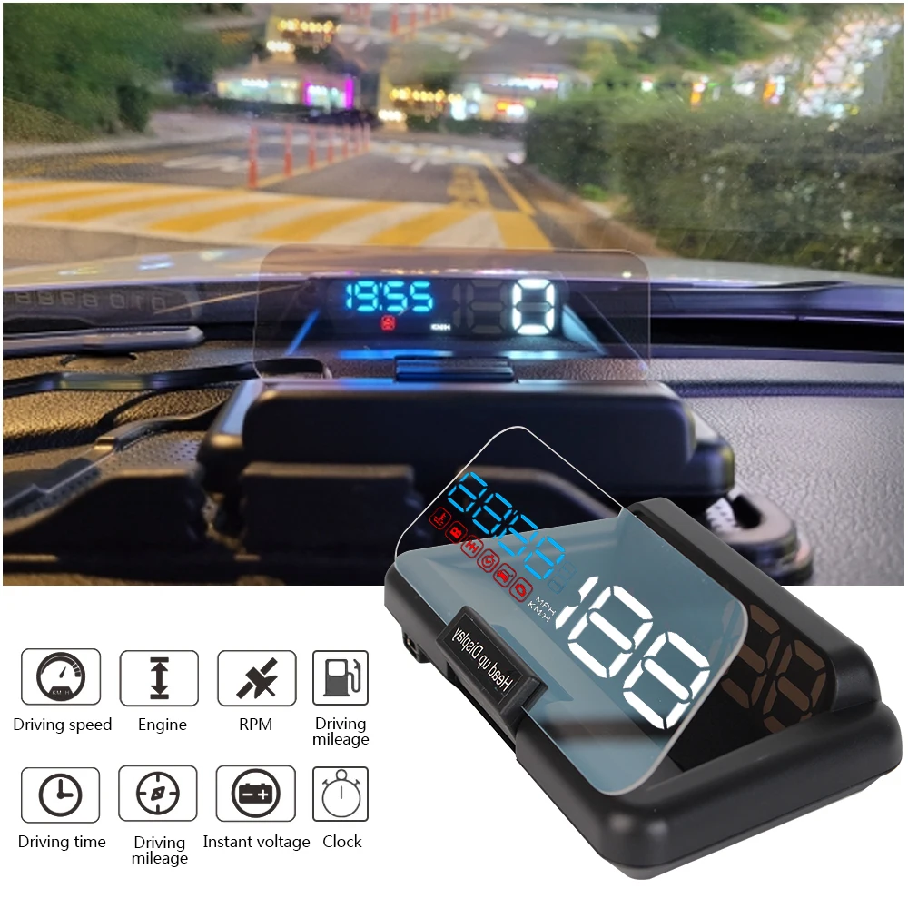 Water Temp RPM Voltage Alarm Car Head Up Display OBD2 Speedometer Car Security Alarm C500 Mirror HUD Windshield Projector