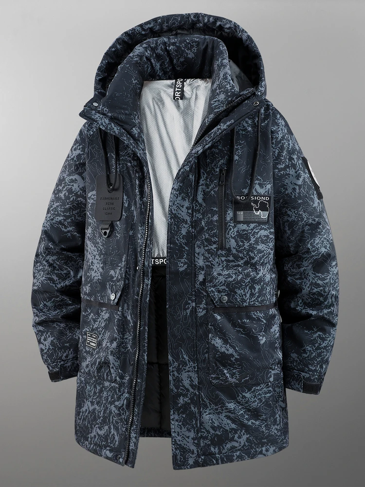 

Мужская зимняя куртка-пуховик большого размера с камуфляжным принтом, утепленная, для защиты от холода в северо-восточных регионах, для полных мужчин