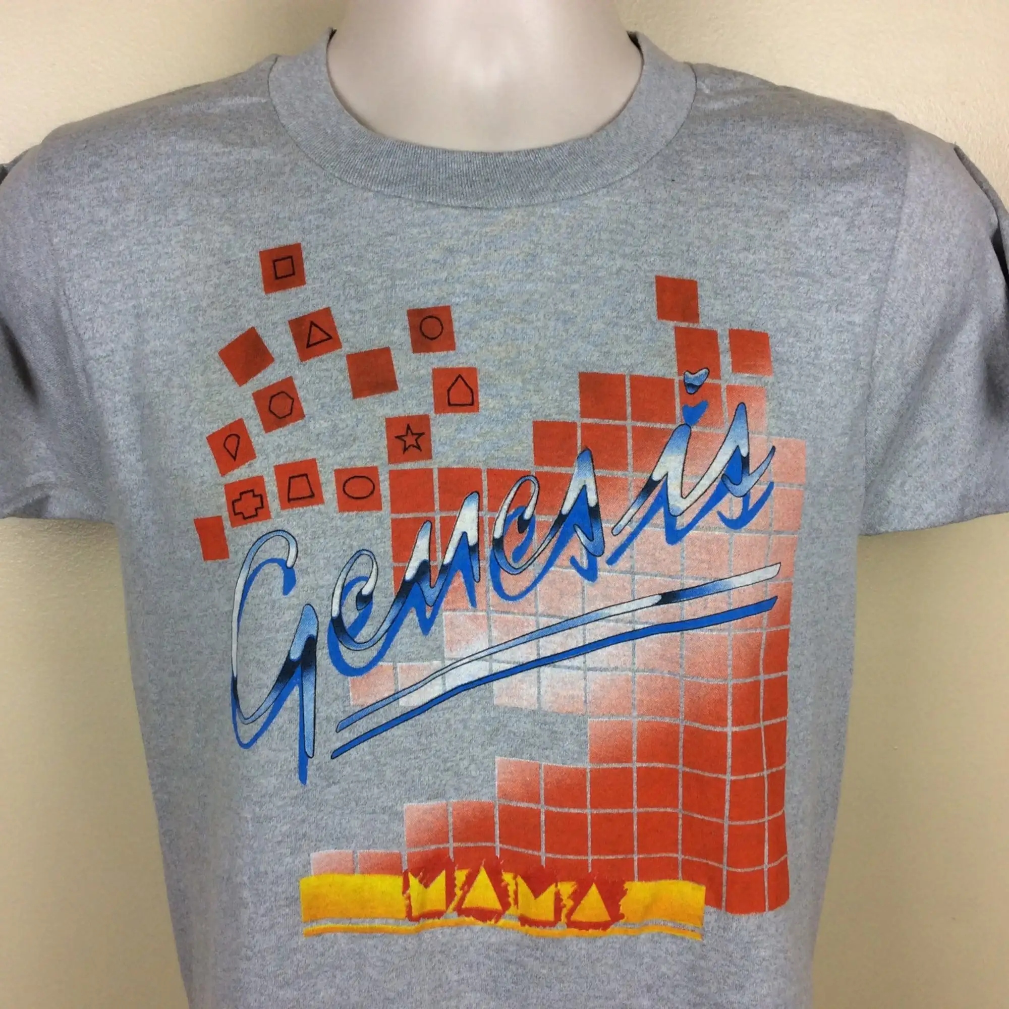 Vtg 1983 Genesis Concert TShirt Heather Gray S/M 80s Mama Phil Collins Rock Band Screen Stars