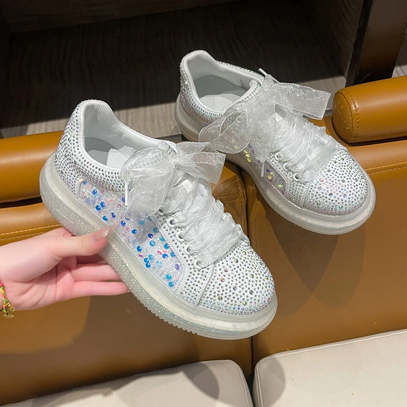 

Brand Women Platform Casual Sneakers Rhinestones Thick-soled Luxury Rhinestones Shoes Women Shining Crystal Sneakers Trend Shoes