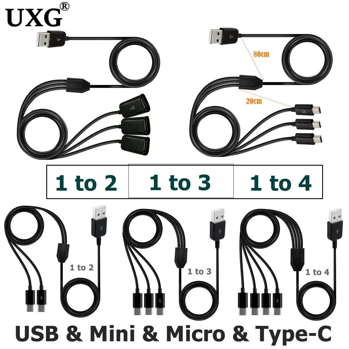 Type-C 1 To 4 6 Port Type C USB C To Mini Micro 5pin USB Y Splitter Multiple Fast Charging Date Cable Cord For Smartphone Tablet view 2