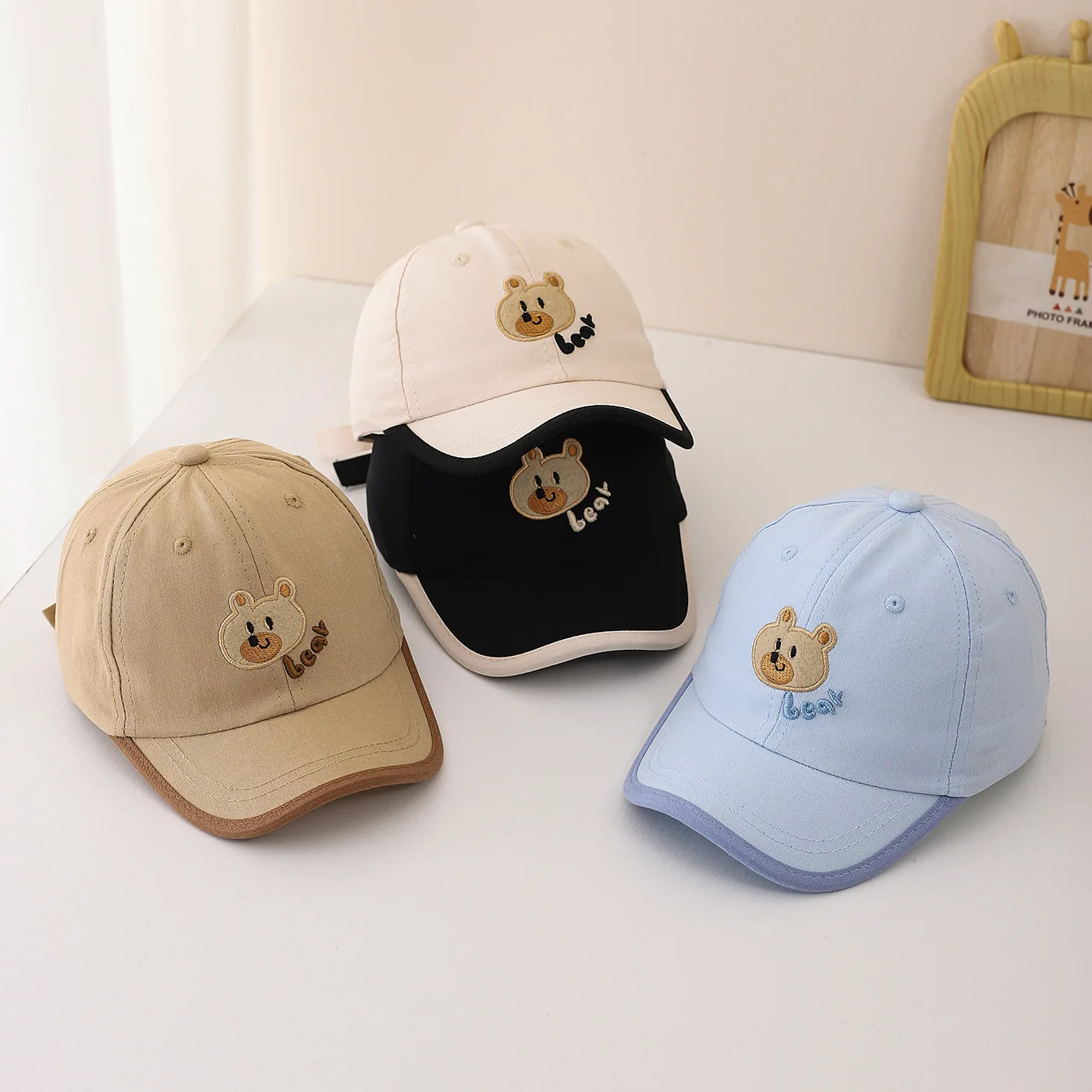 

Cartoon Bear Baby Baseball Hat Korean Cute Patchwork Toddler Duck Tongue Cap Spring Summer Outdoor Kids Sun Hats