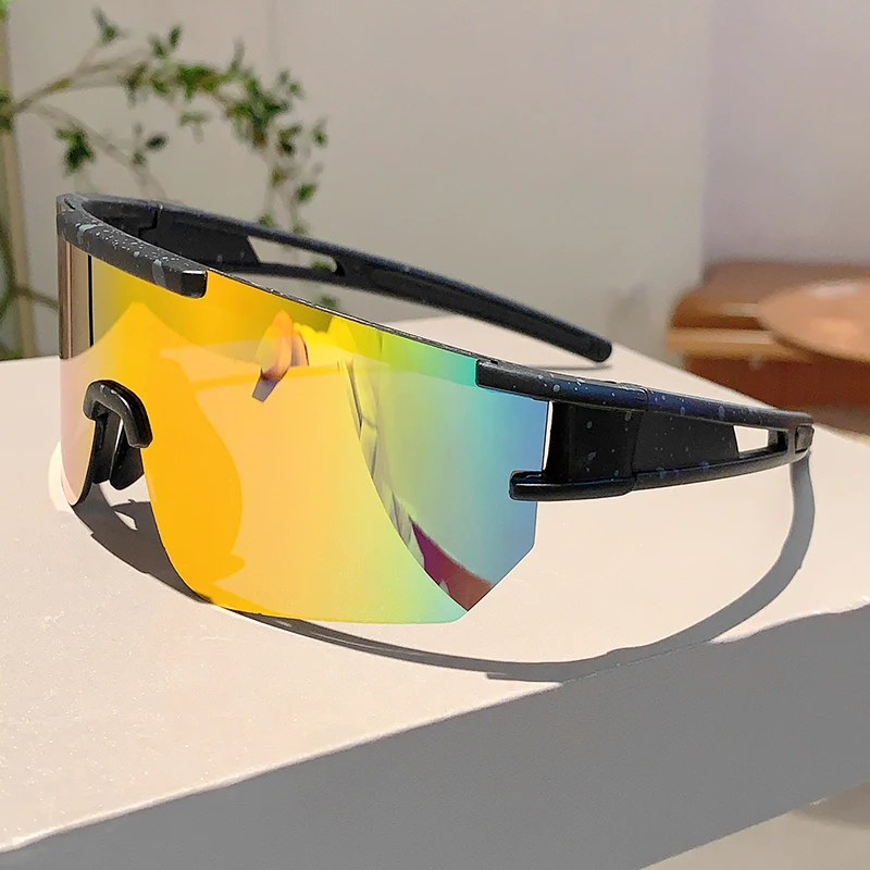 KAMMPT Oversized Goggle Men Wrapped Round Mirror Outdoor Cycling Anti-UV Sunglasses Trendy Windproof Protective Driving Shades