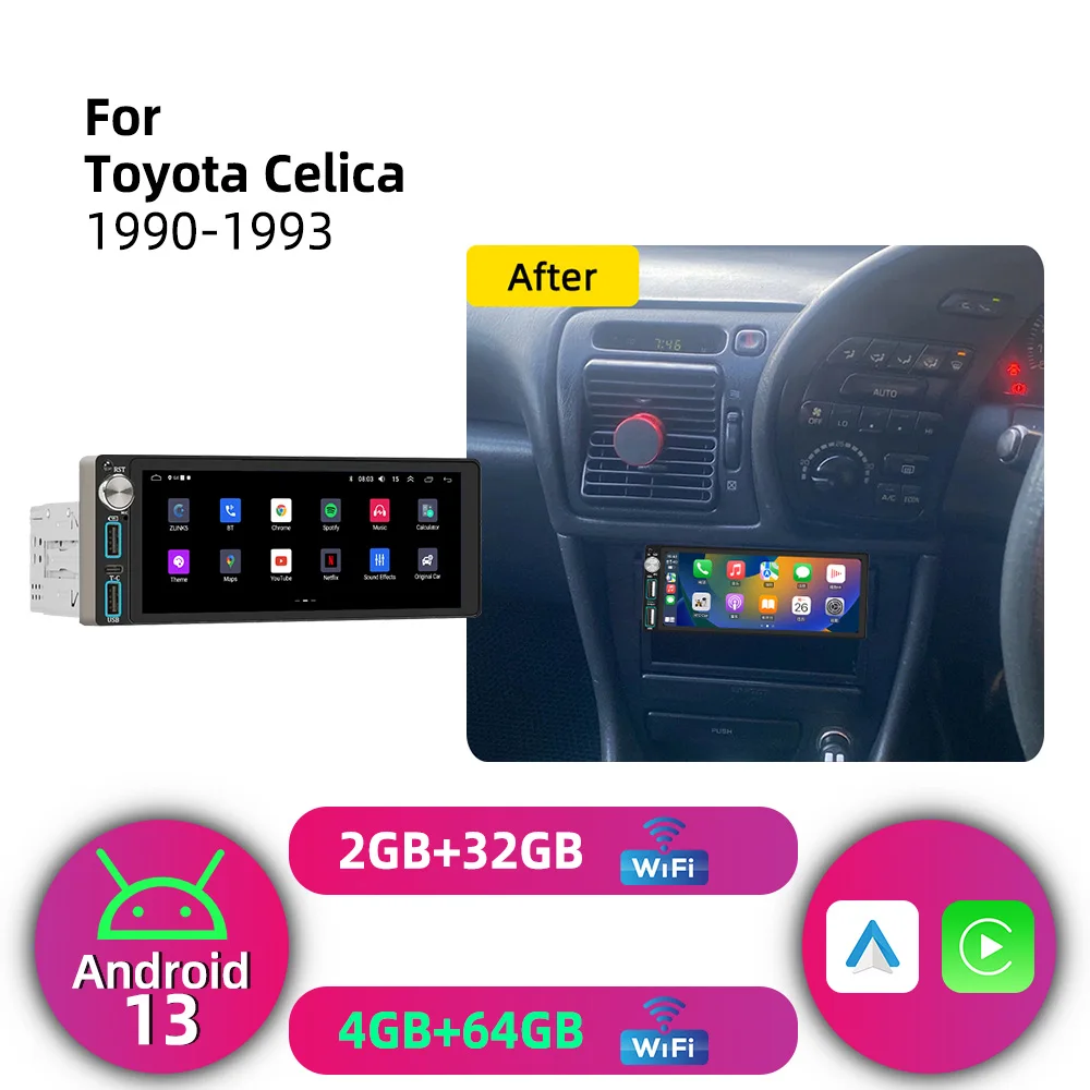 1Din 6.86 inch Screen Android Car Stereo Carplay GPS Car Multimedia Autoradio Radio Head Unit for Toyota Celica 1990-1993