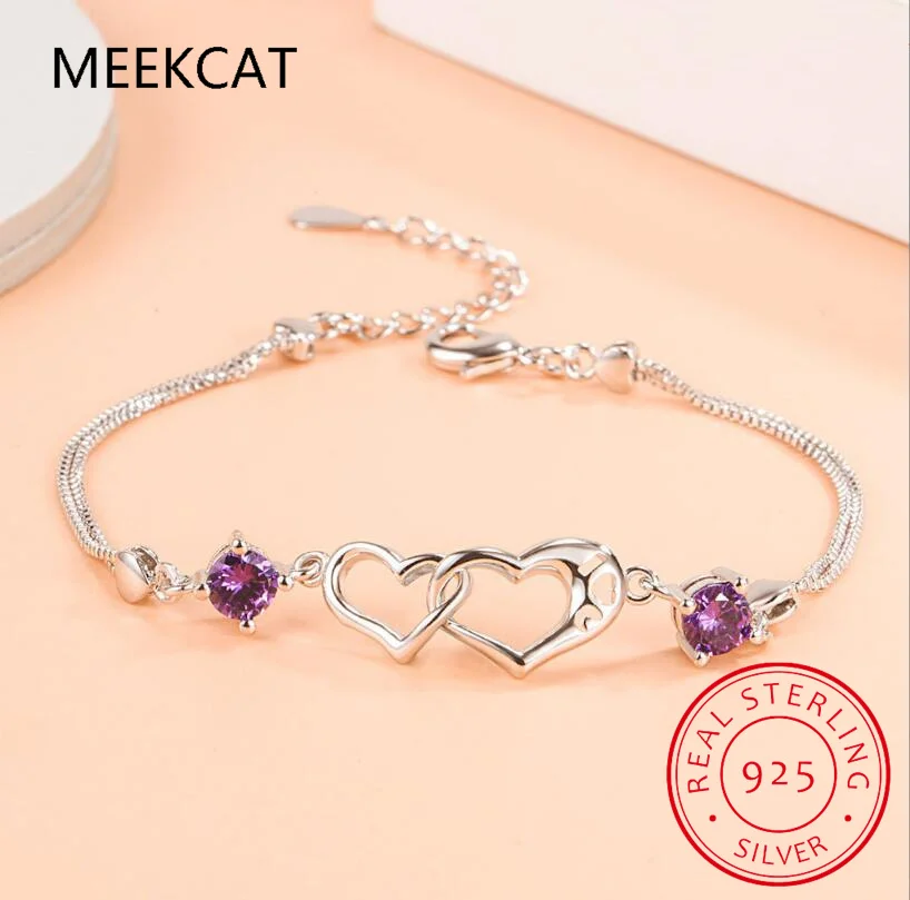 1cttw Adjustable D Color Moissanite Heart Bracelet for Women 100% Pure 925 Silver Chain with Certificate Christmas Gift