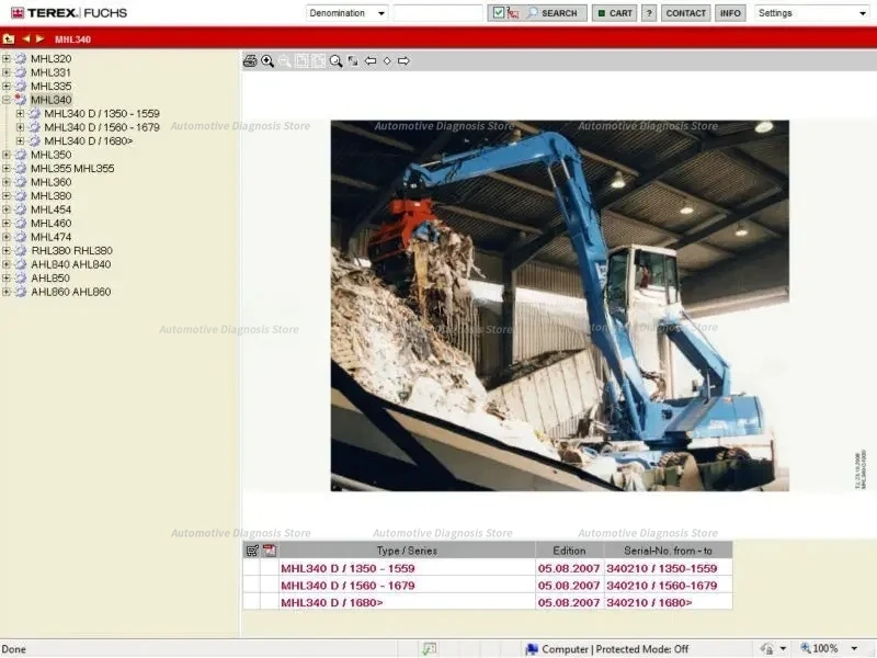 For Terex Fuchs 2010 Parts Catalog For Terex / Fuchs Equipment