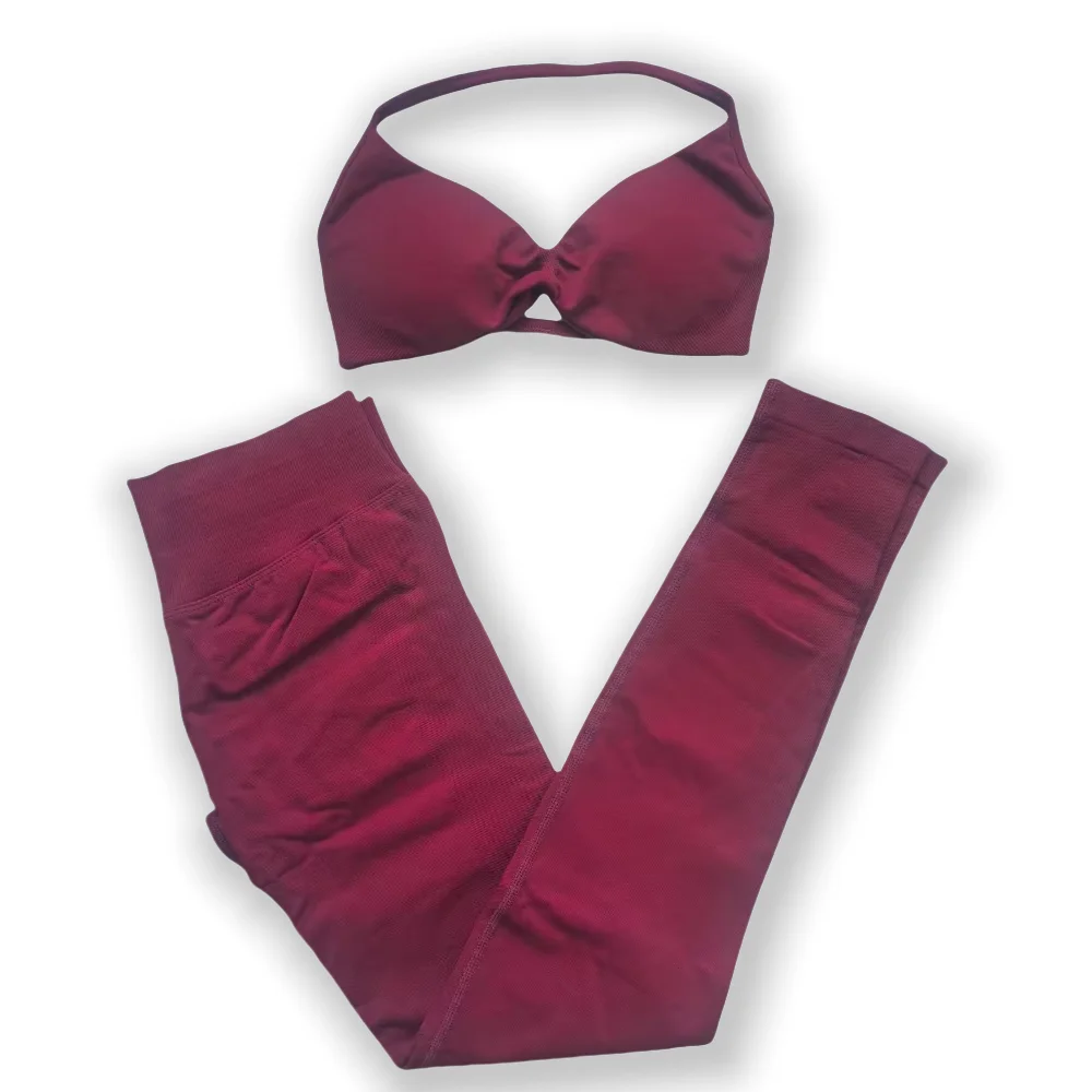 

New 2025 Fitness Suit Women's Two-piece Lace-Up Yoga Bra Top Workout Leggings Gym Pilates Seamless Hip Lift Yoga Suit