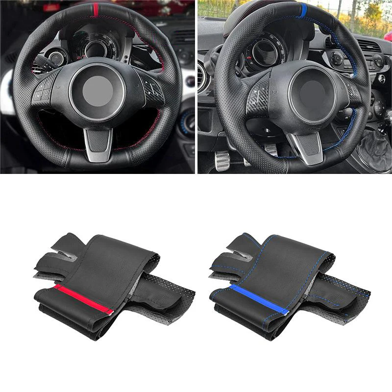 

For Fiat 500 500C (GQ/S) 2013-2015 For Abarth 500 500C 595 595C 2009-2016 Hand Braid Car Steering Wheel Perforated Leather Cover
