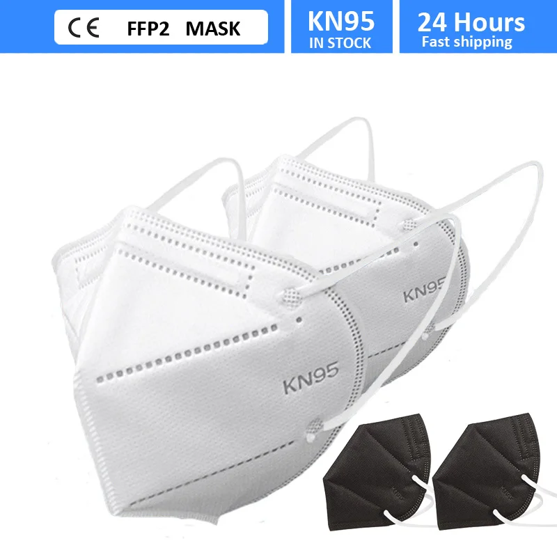 Masker Wajah FFP2 KN95, masker wajah 5 lapis Filter penyaringan, masker mulut pelindung Respirator hitam dewasa