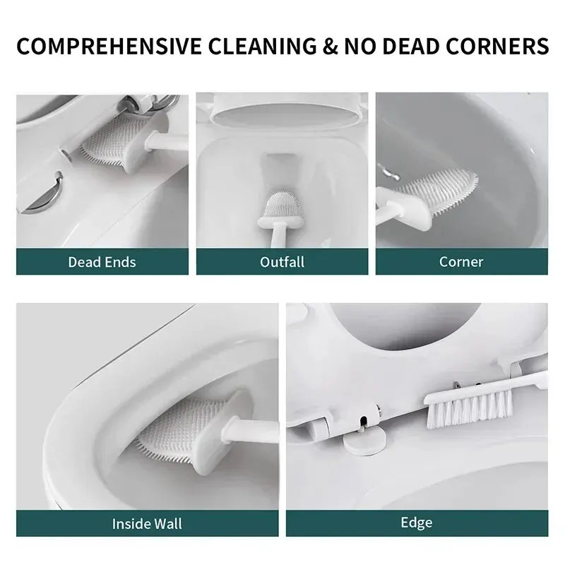 Bathroom Double-use Household Non-dead Angle Silicone Toilet Brush Toilet Toilet Brush Wall Cleaning Tool Wall Hanging Set